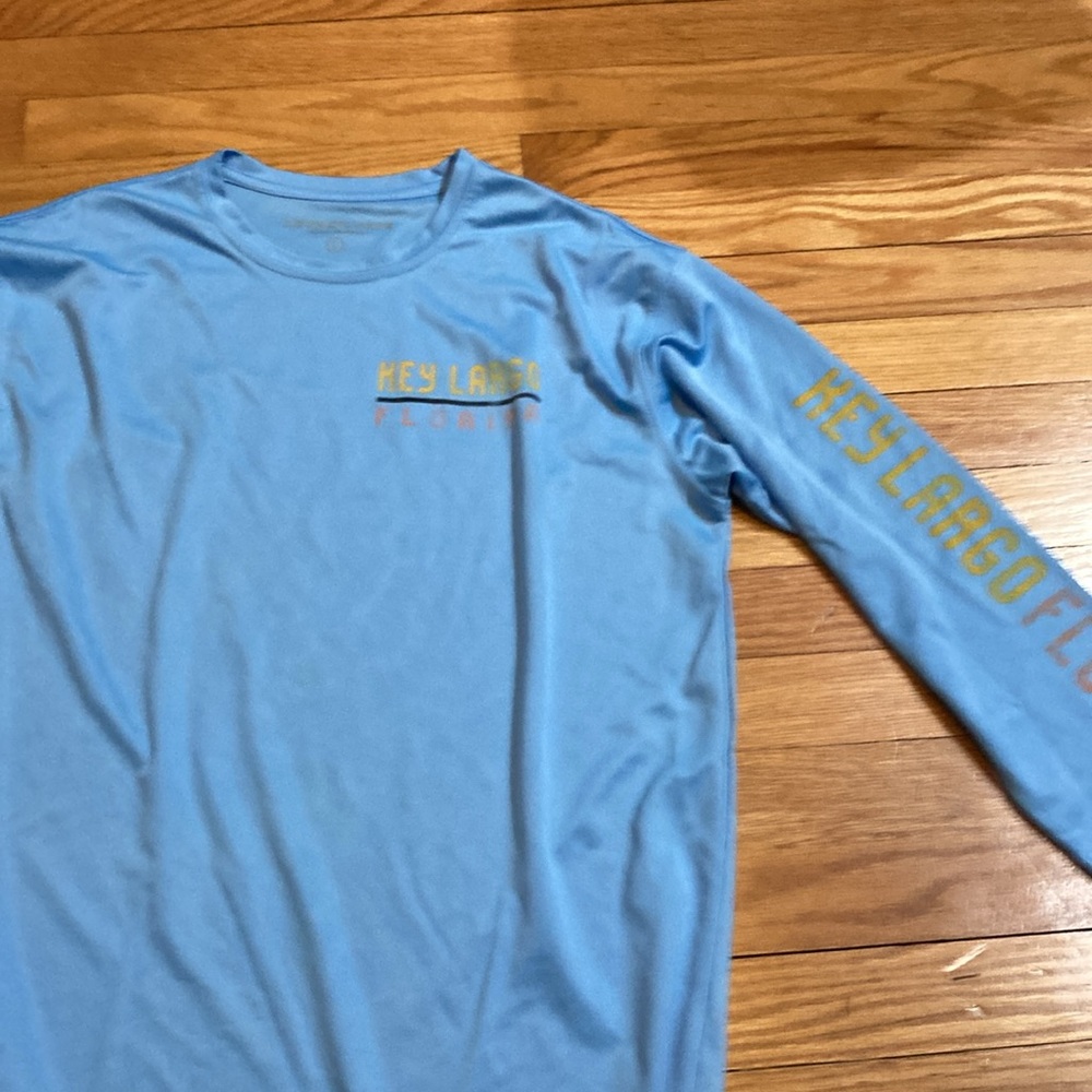 Key largo Florida long sleeved large polyester tee shirt light blue - Picture 3 of 5